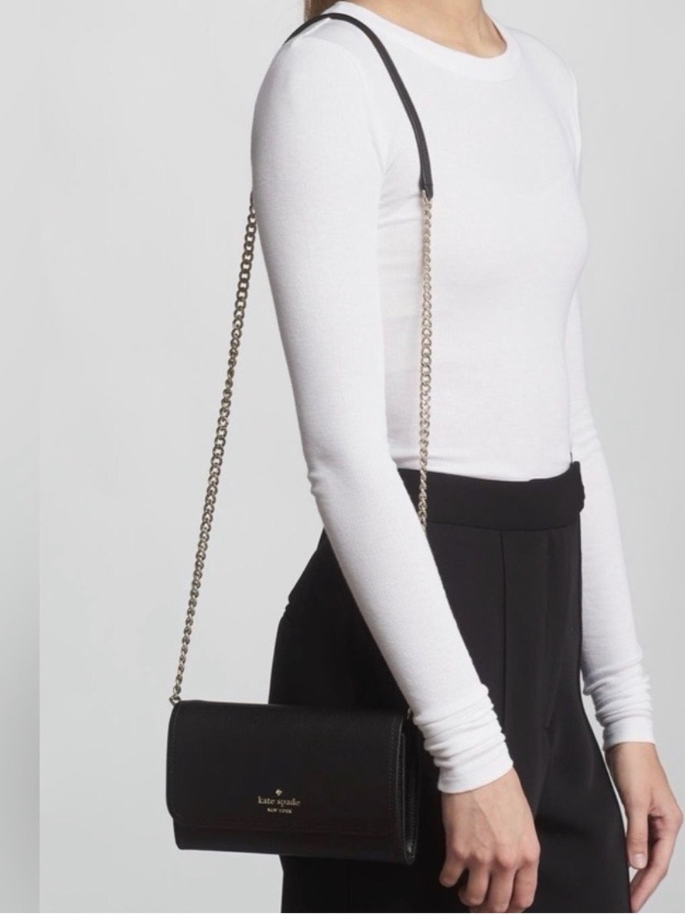 kate spade Black Leather Chain-Strap Crossbody Bag